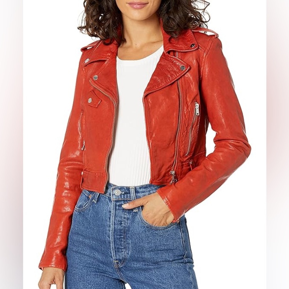 Lamarque Sz S Ciara Red Orange Motorcycle Biker Leather Jacket